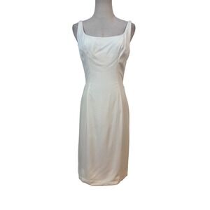 Vtg 60s Rappi Ivory Sheath Dress Square Neck Scoop Back Ivory bridal event chic